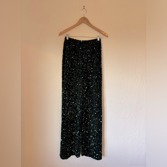 ✨ Custom Handmade EMERALD GREEN Sequin Velvet Velour Wide Leg Palazzo Pants - Picture 7 of 11